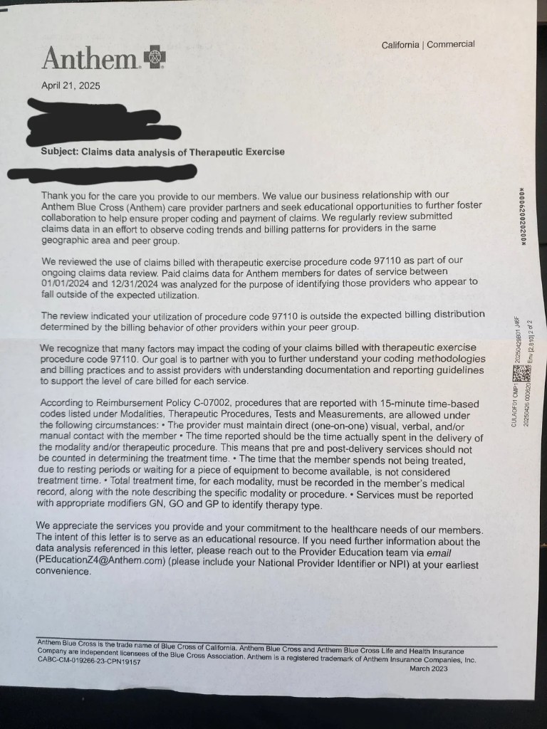 Photo of an Anthem insurance letter